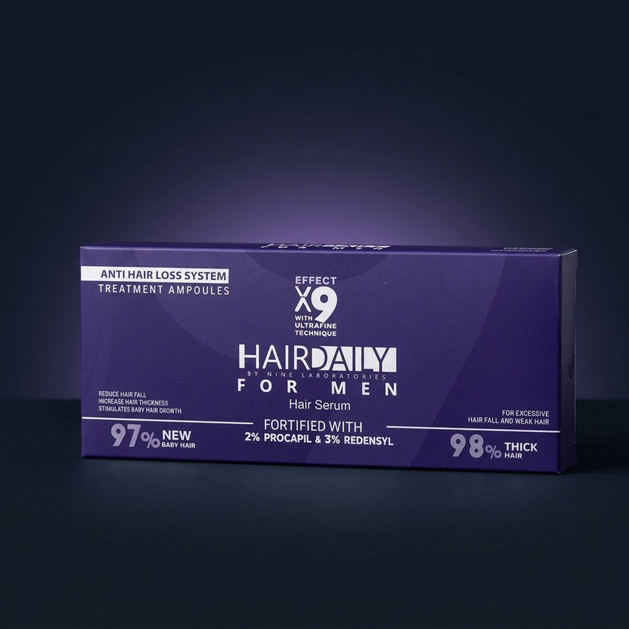 واجهة علبة أمبولات Hair Daily للرجال بنفسجي من قريب